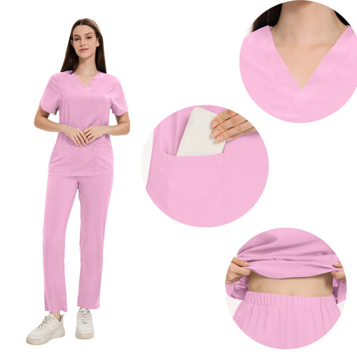 Σετ Scrubs for Women2Piece για γυναίκες, μονόχρωμο τοπ με κοντό μανίκι και V λαιμόκοψη, 2
