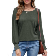 Blusas de manga comprida femininas da moda 2024, camisetas femininas de gola redonda, camisetas casuais folgadas, camisetas básicas.