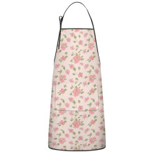 Floral Print Cotton Linen Apron with Pockets 33x27 Inch
