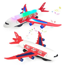 Airplane Toy for Kids, Crawling Educational Aircraft with LED Lights, Sounds, Bump-and-Go Action, Rotating Liftable Design for Boys & Girls Ages 3-12