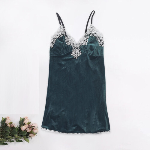 Blusas regatas femininas de veludo com decote em V e renda. 1