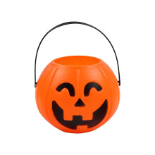Plastic Pumpkin Bucket for Halloween Trick or Treat – Lifelike Jack-O'-Lantern, Sturdy Handle, Lightweight & Reusable | Orange