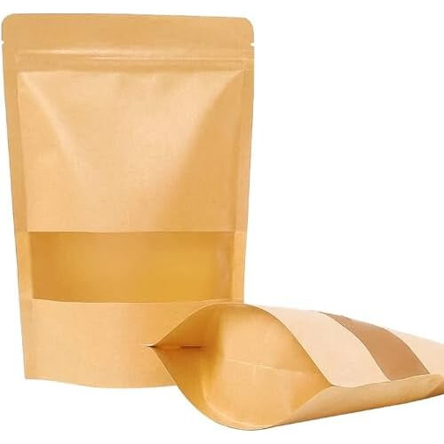 72 τεμάχια 5,9x8,6" Kraft επανασφραγιζόμενες όρθιες σακούλες με παράθυρο, σακούλες καφέ