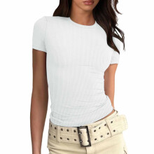 YOUSNH Tričká pre ženy Módne topy pre ženy Priliehavé tričko s krátkym rukávom Základné tričko Slim Fit Tričká Biele L