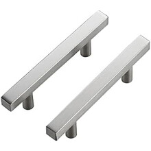 10-pack 6-tums fyrkantiga skåphandtag i borstat nickel rostfritt stål, kökslådhandtag, 6” längd, 3,75” hål i mitten