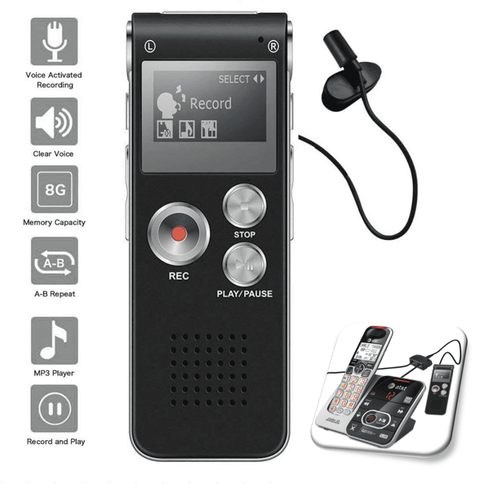 Voice Activated Digital Recorder 8Gb Usb W Microphone Landline Phone Recording 9180479987123