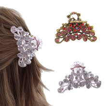 Vintage-Haarspange mit Strasssteinen, Kristall-Haarspange aus Metalllegierung, dekorative Haarspange mit Blumenmuster, Rot + Silber