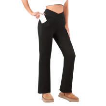 Polár bélésű leggings nőknek V-nyakú, keresztezett derékú, trapéznadrág, zsebes jóganadrág, meleg, bootcut leggings hideg időjárásra