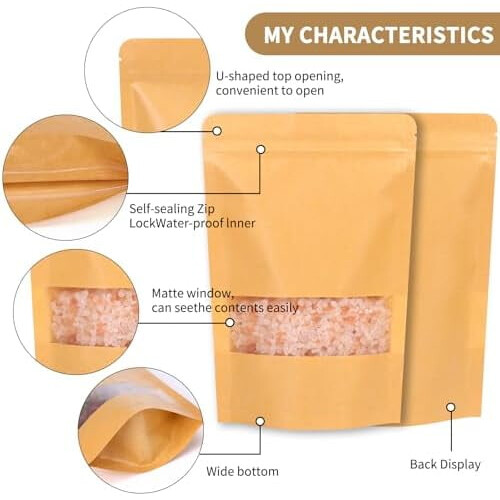 72 τεμάχια 5,9x8,6" Kraft επανασφραγιζόμενες όρθιες σακούλες με παράθυρο, σακούλες καφέ 2