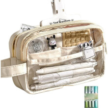 Pennfodral Kawaii Söt Bedårande Tecknad Transparent 5-lagers Pennfodral Pennhållare Pennväska - Hög Kapacitet, Vattentät (Beige)