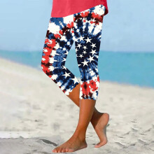 Yoga broek voor dames met Independence Day-print – Hoge taille, elastische 7/7 legging met Amerikaanse vlag, comfortabele pasvorm voor