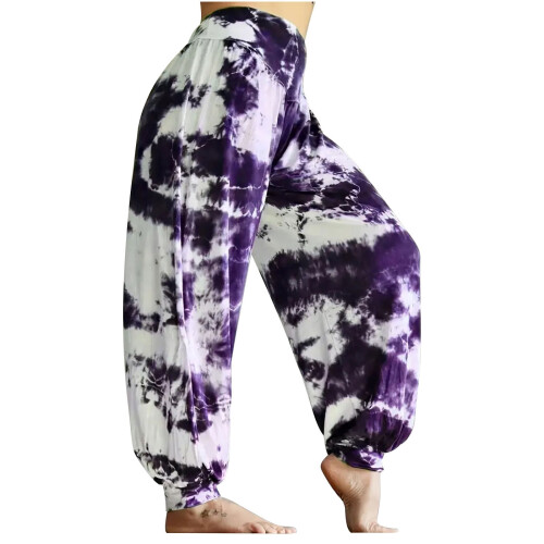 Γυναικείο παντελόνι με κορδόνι, tie-dye και φαρδιά μπατζάκια - Ελαστικό, φαρδύ