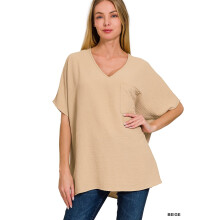 Dam & Plus V-ringad vävd Airflow Dolman kortärmad blus med framficka
