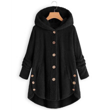 Cappotti invernali da donna, taglie forti, top in peluche con bottoni, cardigan ampio con cappuccio in lana, giacca casual in peluche, capospalla