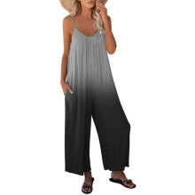 Lösa ärmlösa jumpsuits med justerbara spaghettiband och stretchiga långbyxor för kvinnor, tonad casual jumpsuit med fickor på sommarrea