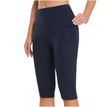 Női térdig érő leggings, magas derekú, jógára és edzésre való capri nadrág, hétköznapi nyárra, zsebekkel, sötétkék, XXL