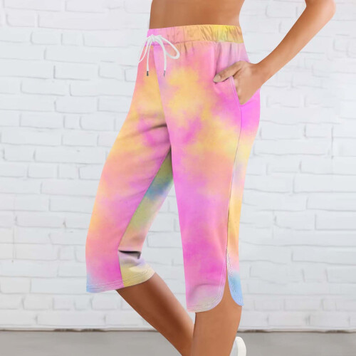Γυναικείο παντελόνι Capris με ελαστική μέση και αθλητικό στυλ, casual, με πλαϊνές τσέπες