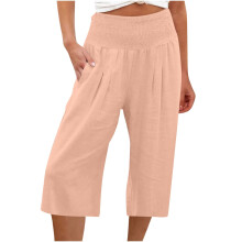 Calças Capri Plus Size de Verão para Mulheres, Calças Largas e Soltas, Calças Retas de Cintura Alta, Calças Casuais para Mulheres
