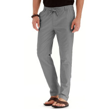 Calça comprida masculina Aoujea, tamanho grande, corte reto, cintura elástica, em algodão, cor sólida, versátil e leve.
