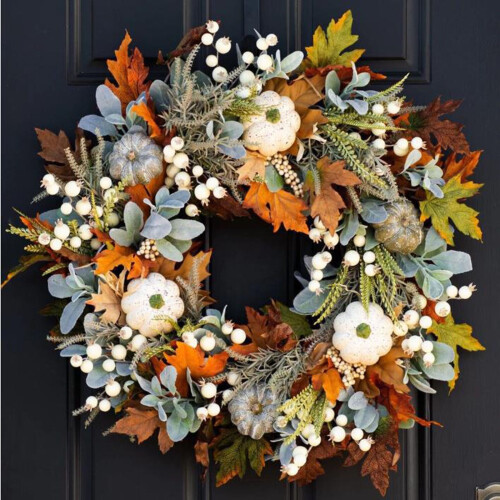 Couronne d'automne rustique avec citrouille et baies 2
