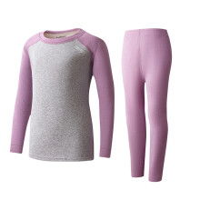 Kinder T-shirt en broek met ronde hals in effen kleur, thermische basislaag, warm en comfortabel ondergoed voor kinderen van 4-16 jaar (paars, 13