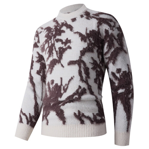 Hässliche Weihnachtspullover für Herren, langer Strickpullover mit Kokosnussmuster, warmer Jacquard-Pullover mit Rundhalsausschnitt,