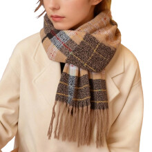 Cachecol de inverno feminino para clima frio, grosso, para o pescoço, quente e macio, com estampa xadrez colorida, marrom.
