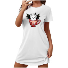 Dámske strašidelné pyžamá s kreslenou potlačou, krátky rukáv, okrúhly výstrih, mäkký polyester, spandex, veľkosť S-2XL, na útulné