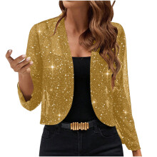 Cárdigan corto de lentejuelas para mujer, blazer fino con frente abierto, bolero de moda, chaquetas de malla con brillo para vestidos de noche,