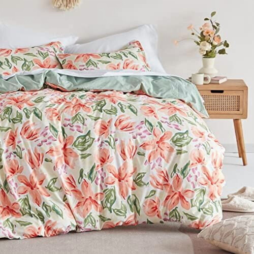 Set copripiumino floreale – Microfibra 120 g/m², matrimoniale/queen size 2