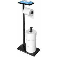 Suporte de papel higiênico preto de chão com prateleira para celular – Compatível com uso em trailers, apartamentos e residências.