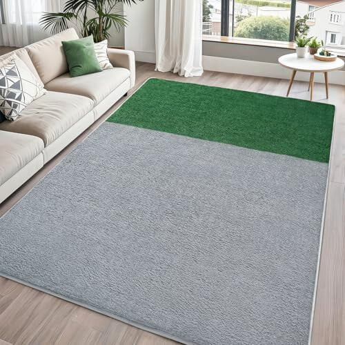 Light Grey and Dark Green Memory Foam Rug 5x7 ft