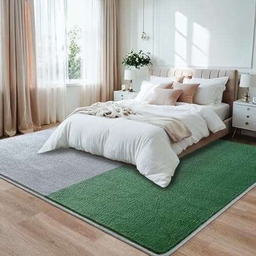 Light Grey and Dark Green Memory Foam Rug 5x7 ft 1