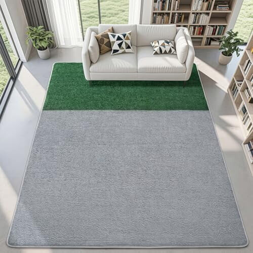 Light Grey and Dark Green Memory Foam Rug 5x7 ft 2