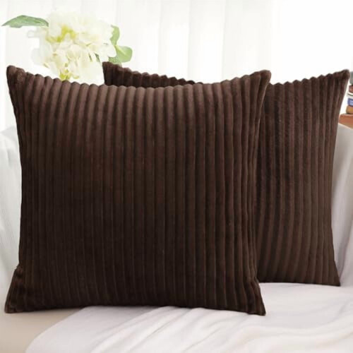 Fodere per cuscini decorativi in flanella marrone, 45x45 cm, set da 2