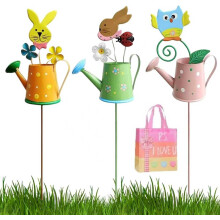 Estaca decorativa de jardín con forma de conejito de Pascua y regadera, decoración metálica para exteriores, ideal para patios y jardines. Estaca