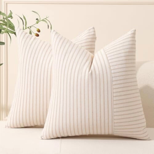 Housses de coussin patchwork kaki et beige, 56 x 56 cm, lot de 2