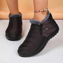 Stiefeletten für Damen, flache Wollstiefel mit flachem Absatz, warme Stiefeletten, bequeme Freizeitschuhe, braun