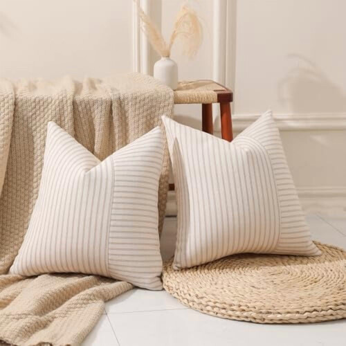 Housses de coussin patchwork kaki et beige, 56 x 56 cm, lot de 2 1