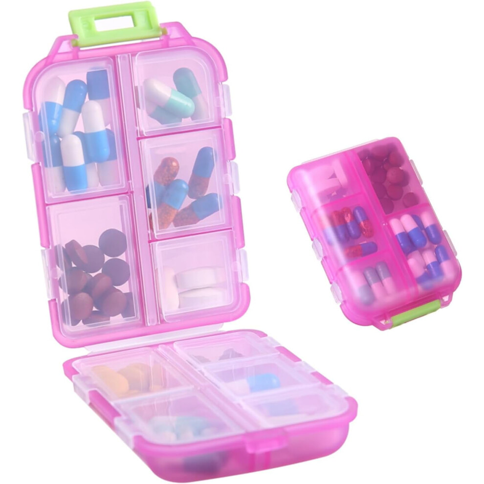 Pink 1Pack Travel Pill Organizer - 10 Compartments Pill Case, Compact And Portable Pill Box, Perfect For On-The-Go Storage, Pill Holder For Purse