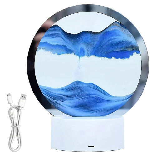 Bordlampa med rörlig sandkonst, glas, USB-driven