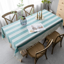 Cotton Linen Rectangular Tablecloth with Stripes and Tassels