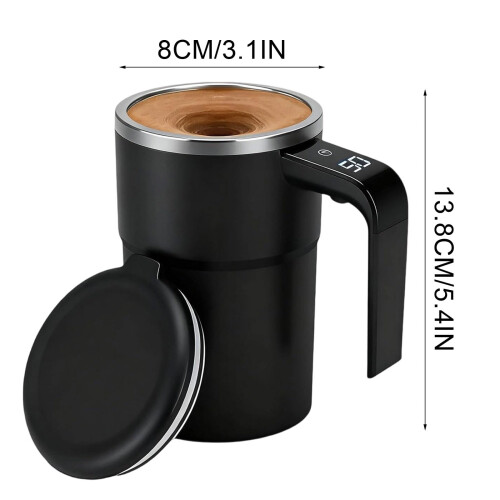 Selbstumrührender Kaffeebecher mit Temperaturanzeige, Schwarz 1