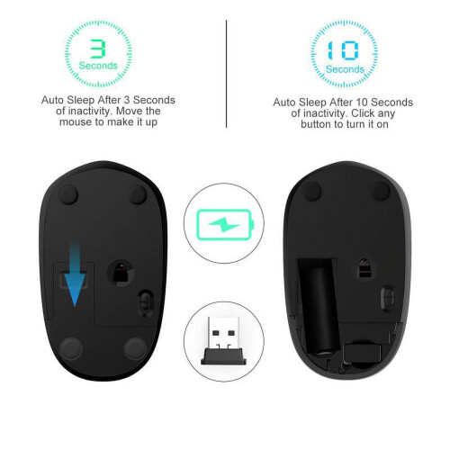 Wireless Mouse 2.4G Mini Mouse Optical Silent-Click Mouse For Laptop, Computer, PC, Mac (Black) 2