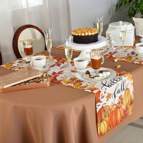 Fall Table Runner 90 x 13 Inches Polyester Thanksgiving 2