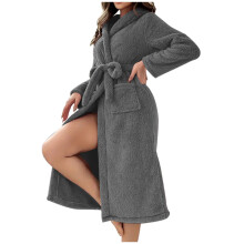Warme fleece nachtjapon met capuchon en ceintuur voor dames, middellang model | Plus size S-2XL Comfortabele pyjama met verstelbare taille