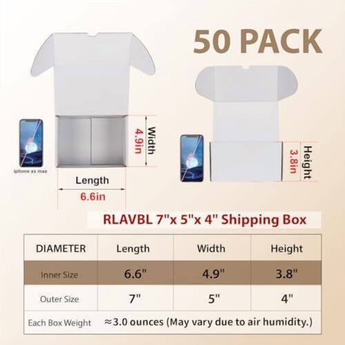 Conjunto de 50 caixas de papelão ondulado branco para envio, correspondência e transporte de mercadorias (7x5x4 polegadas). 1