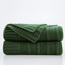 Christmas Green Throw Blanket for Bed, Soft Cozy Lightweight Stripe Pattern Knitted Throw Blanket for Sofa, Living Room Gift, 60"X80"