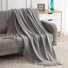 Light Grey Throw Blanket 60x80 Inches Throw Textured Solid Soft Sofa Throw Couch Knitted Decorative Blanket