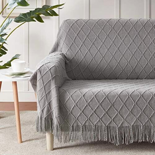 Light Grey Throw Blanket 60x80 Inches Throw Textured Solid Soft Sofa Throw Couch Knitted Decorative Blanket 1